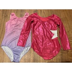 Girls Gymnastics Leotards Lot Zaclotre Metallic Star & Purple Rhinestone Sz 160